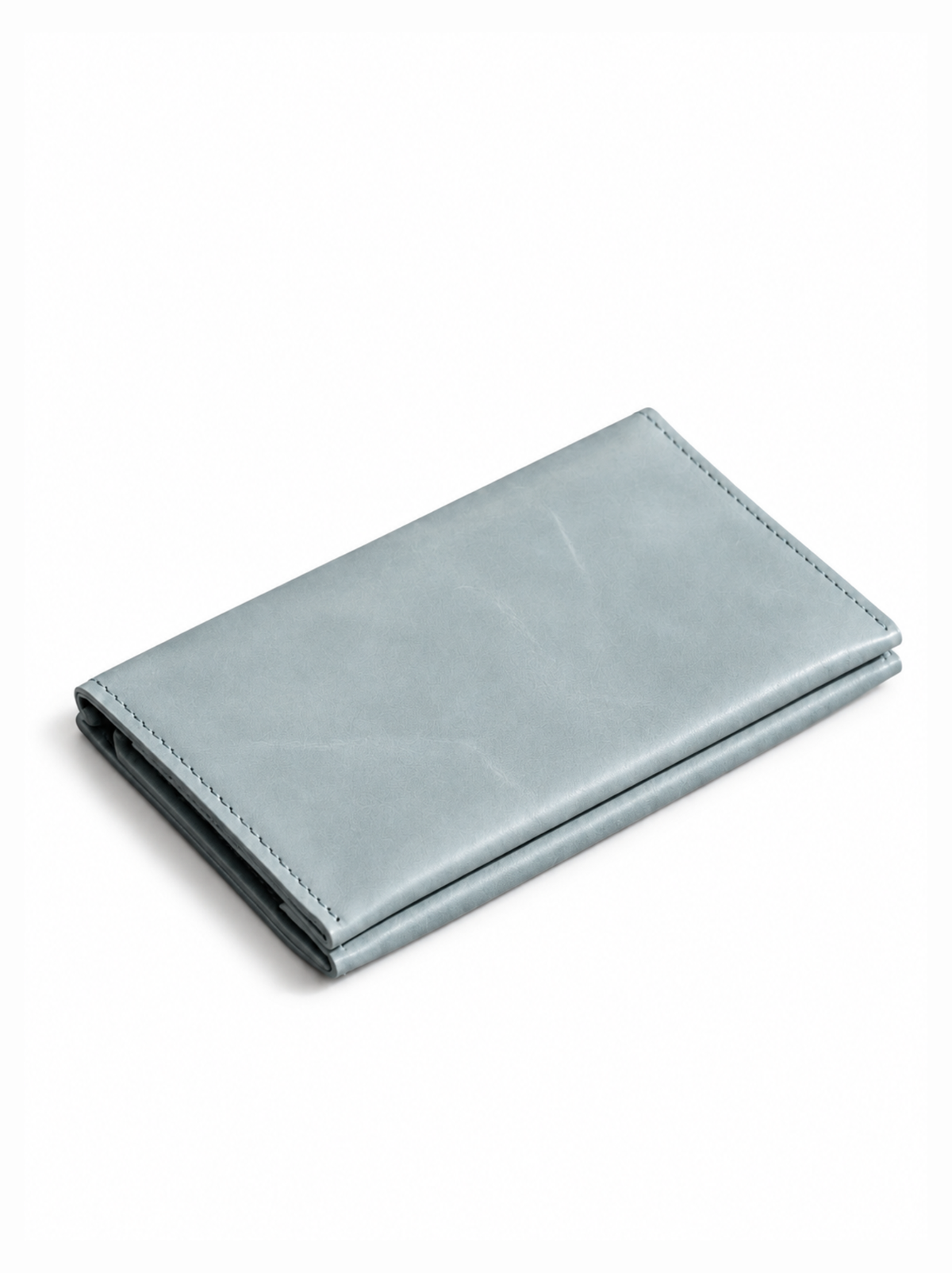 A light blue leather wallet shown closed on a clean white background. #Color_Mist